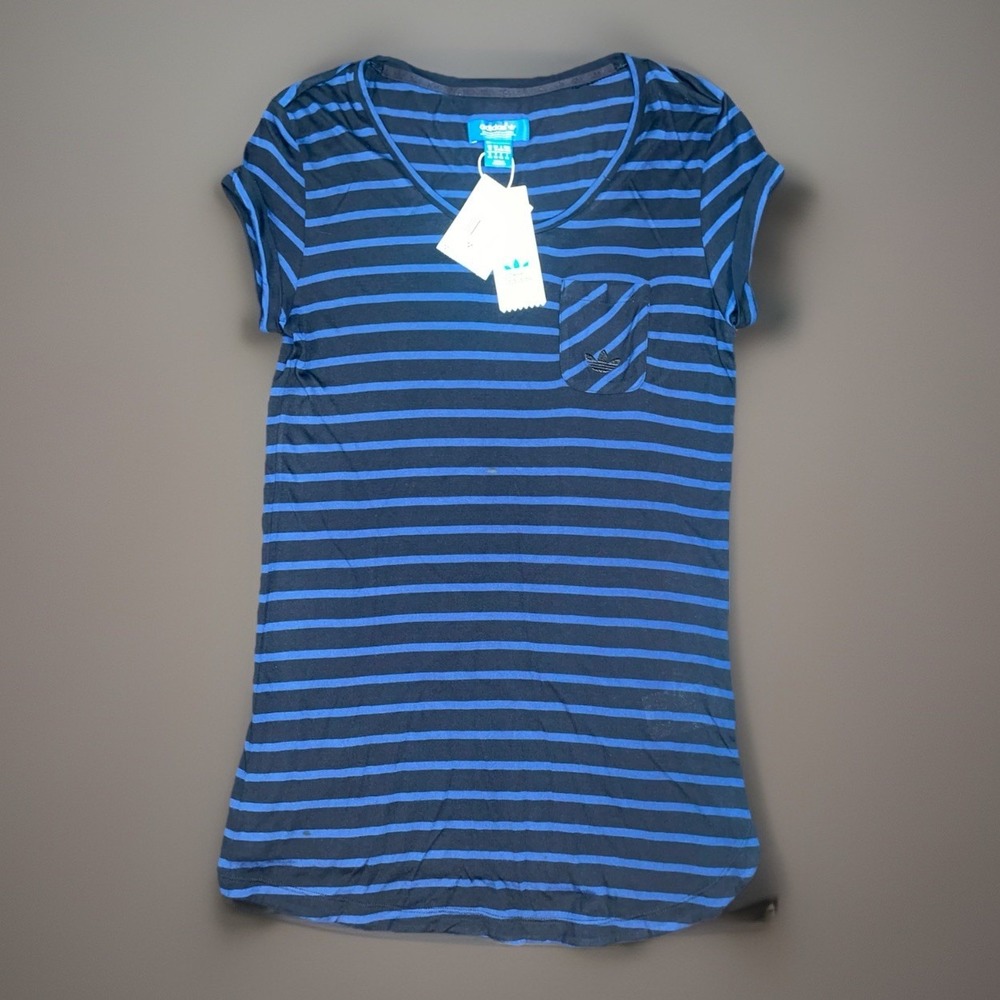 Adidas NWT Navy Blue Striped Womens Sleeveless T-Shirt - Size Medium